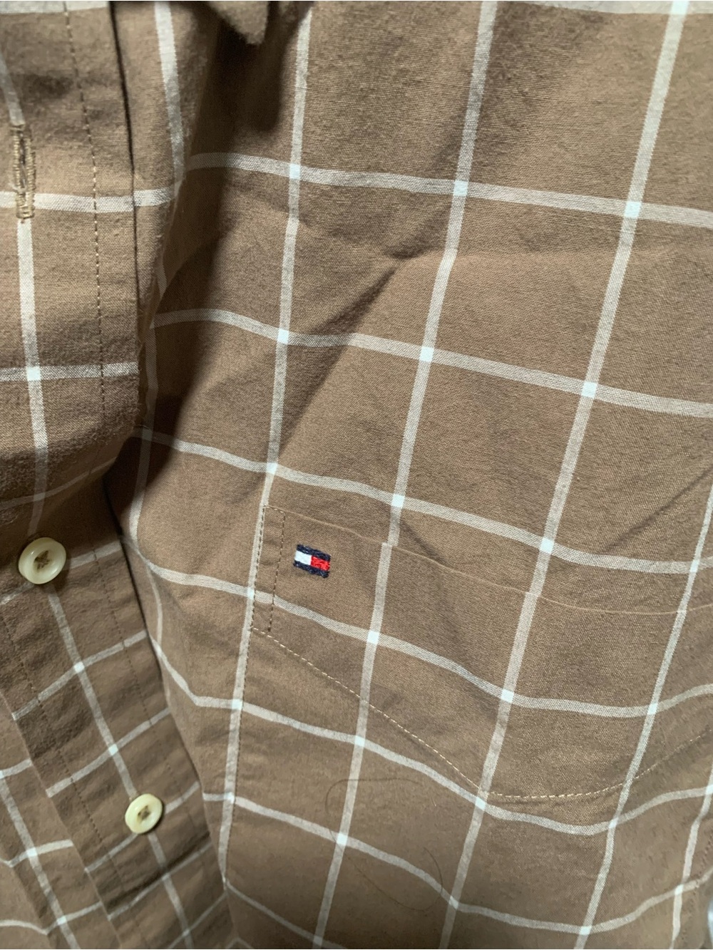 Tommy Hilfiger Men’s Tan Brown Windowpane Button-Down Shirt - Picture 5 of 7